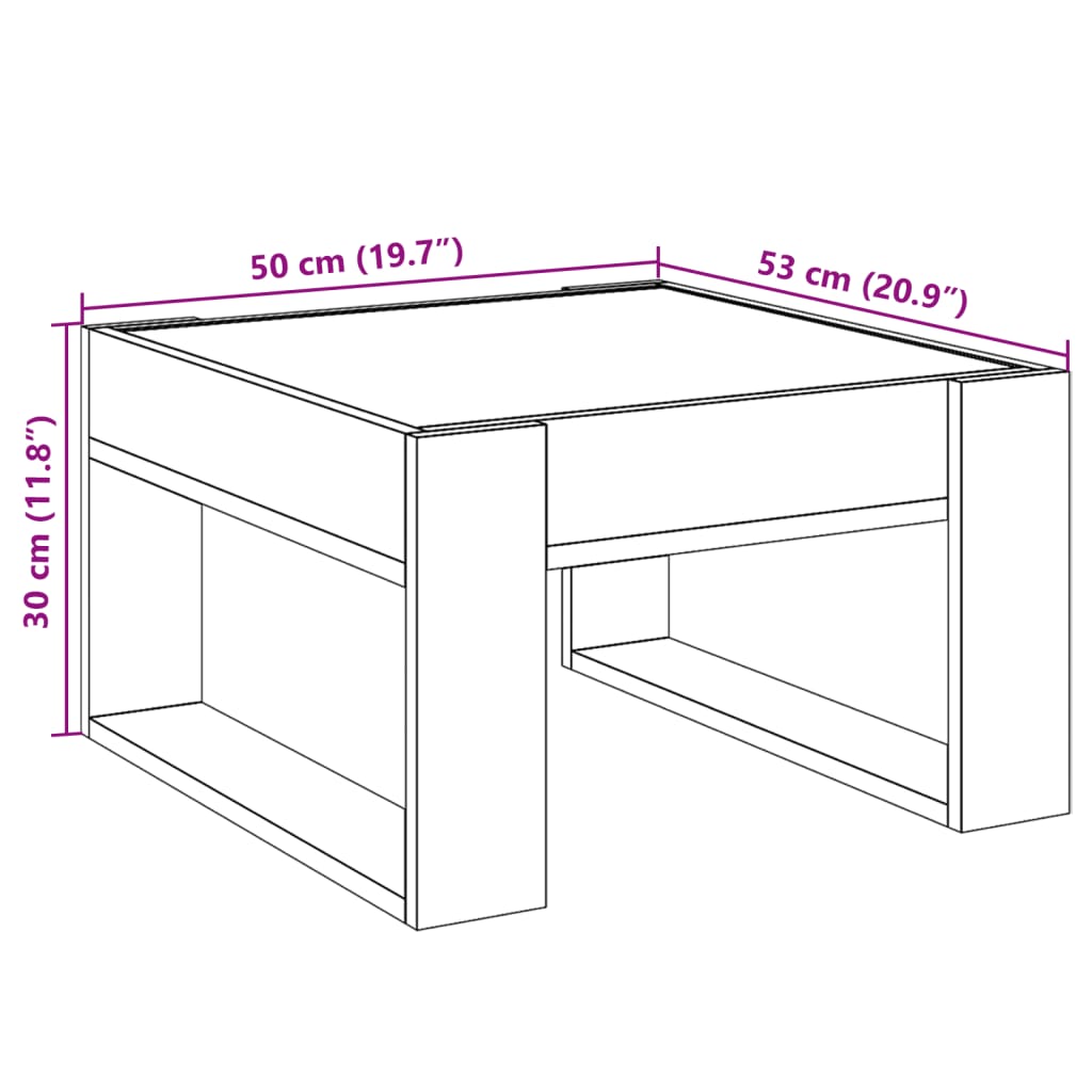 vidaXL Table basse avec LED infini sonoma gris 50x53x30 cm