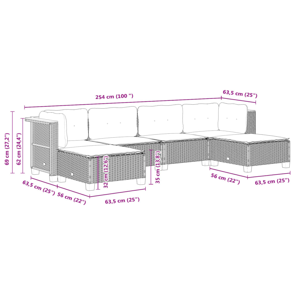 vidaXL Salon de jardin 6 pcs avec coussins gris résine tressée