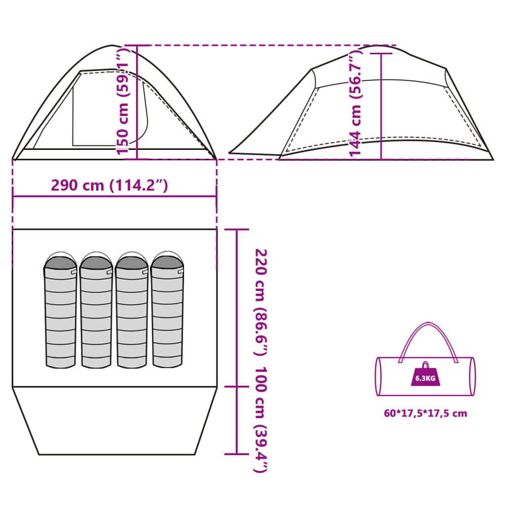 vidaXL Tente de camping à dôme 4 personnes tissu occultant imperméable