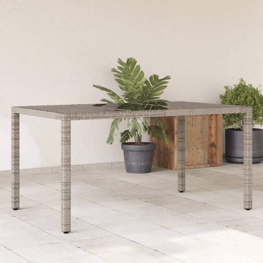 vidaXL Table de jardin 150x90x75cm Verre trempé et résine tressée Gris