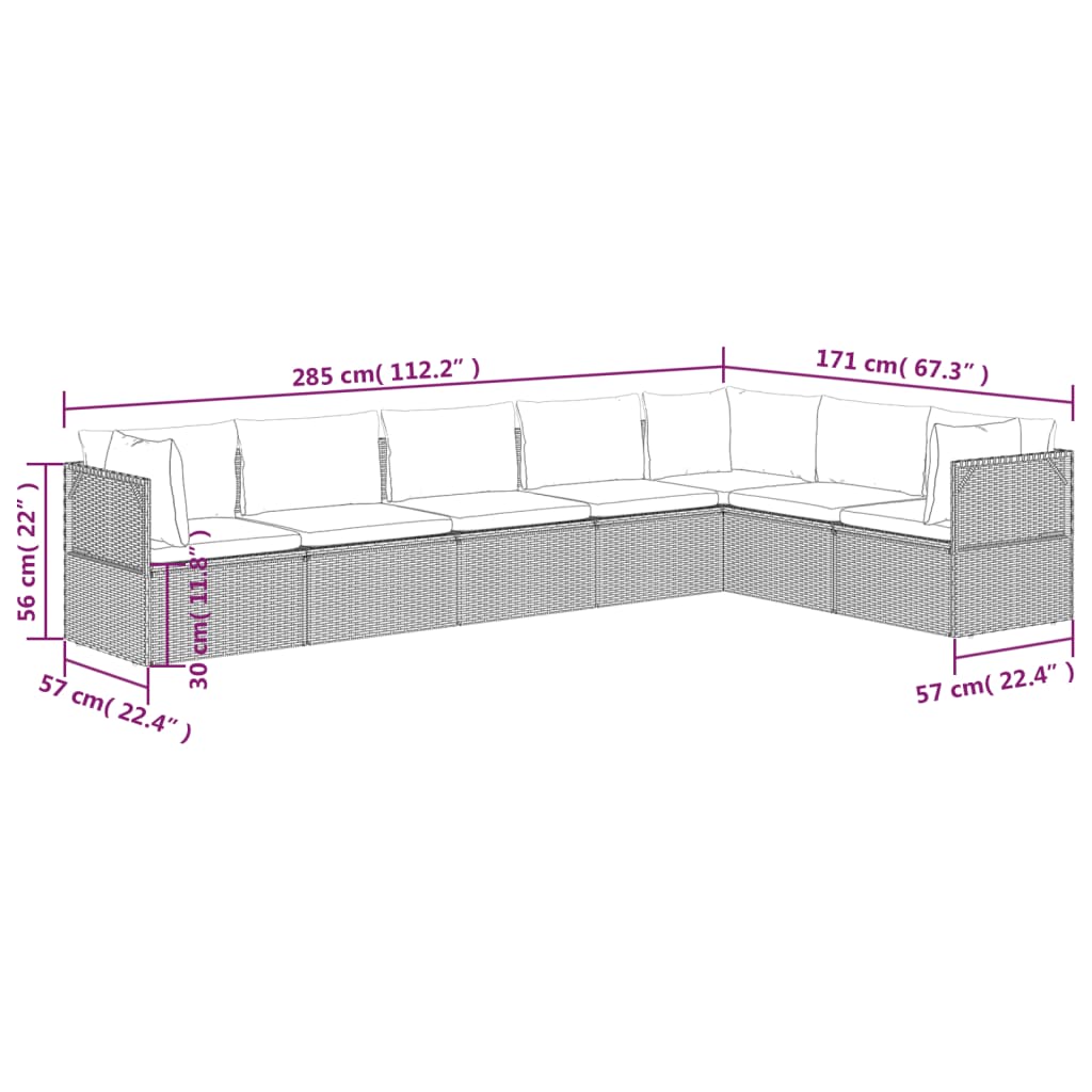 vidaXL Salon de jardin 7 pcs avec coussins Gris Résine tressée