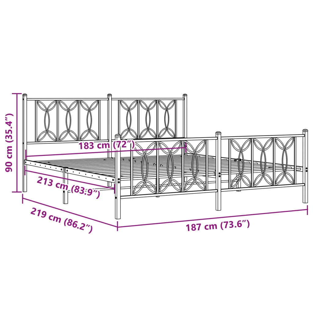 vidaXL Cadre de lit métal sans matelas avec pied de lit noir 183x213cm