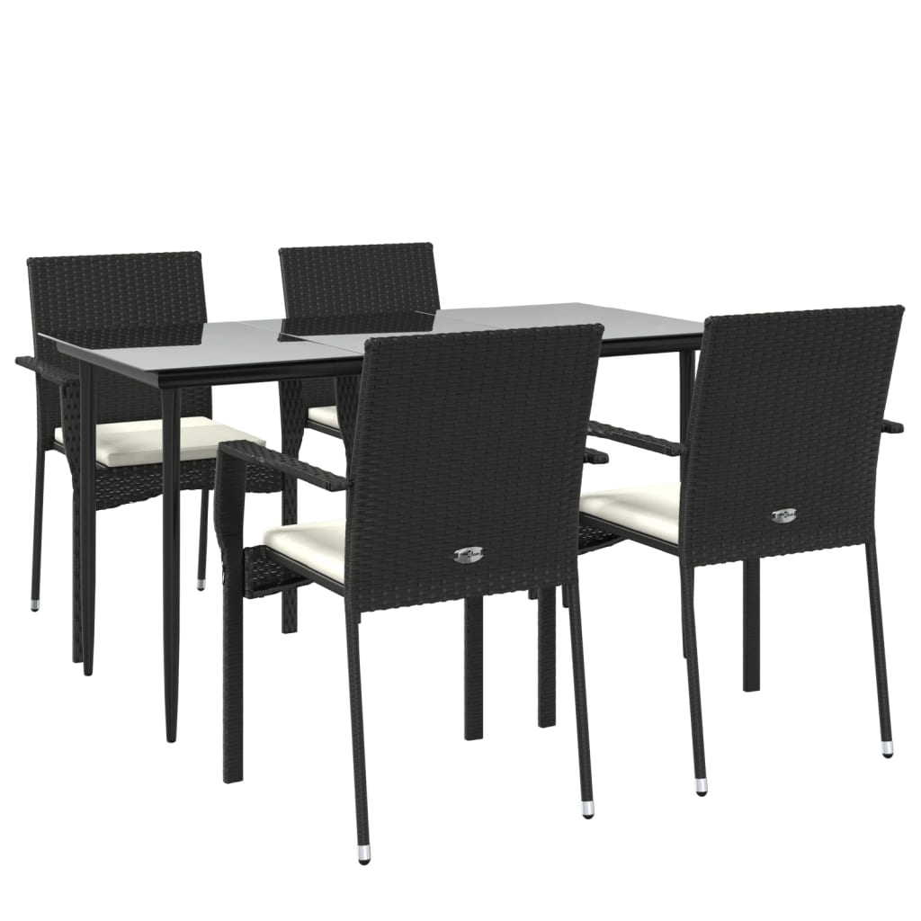 vidaXL Ensemble à manger de jardin coussins 5pcs Noir Résine tressée