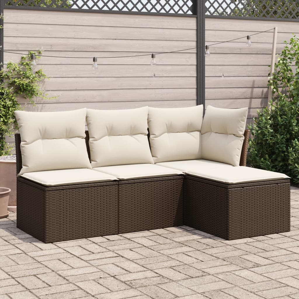 vidaXL Salon de jardin 4 pcs avec coussins marron résine tressée