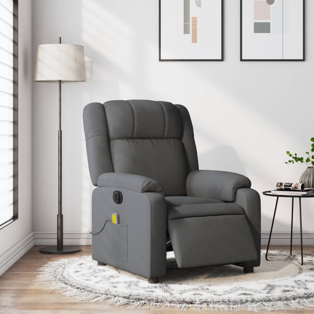 vidaXL Fauteuil inclinable de massage électrique gris foncé tissu