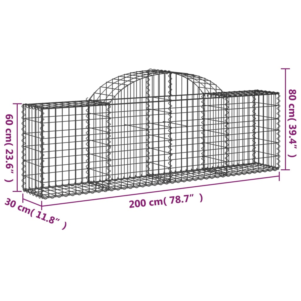 vidaXL Paniers à gabions arqués 8 pcs 200x30x60/80 cm Fer galvanisé