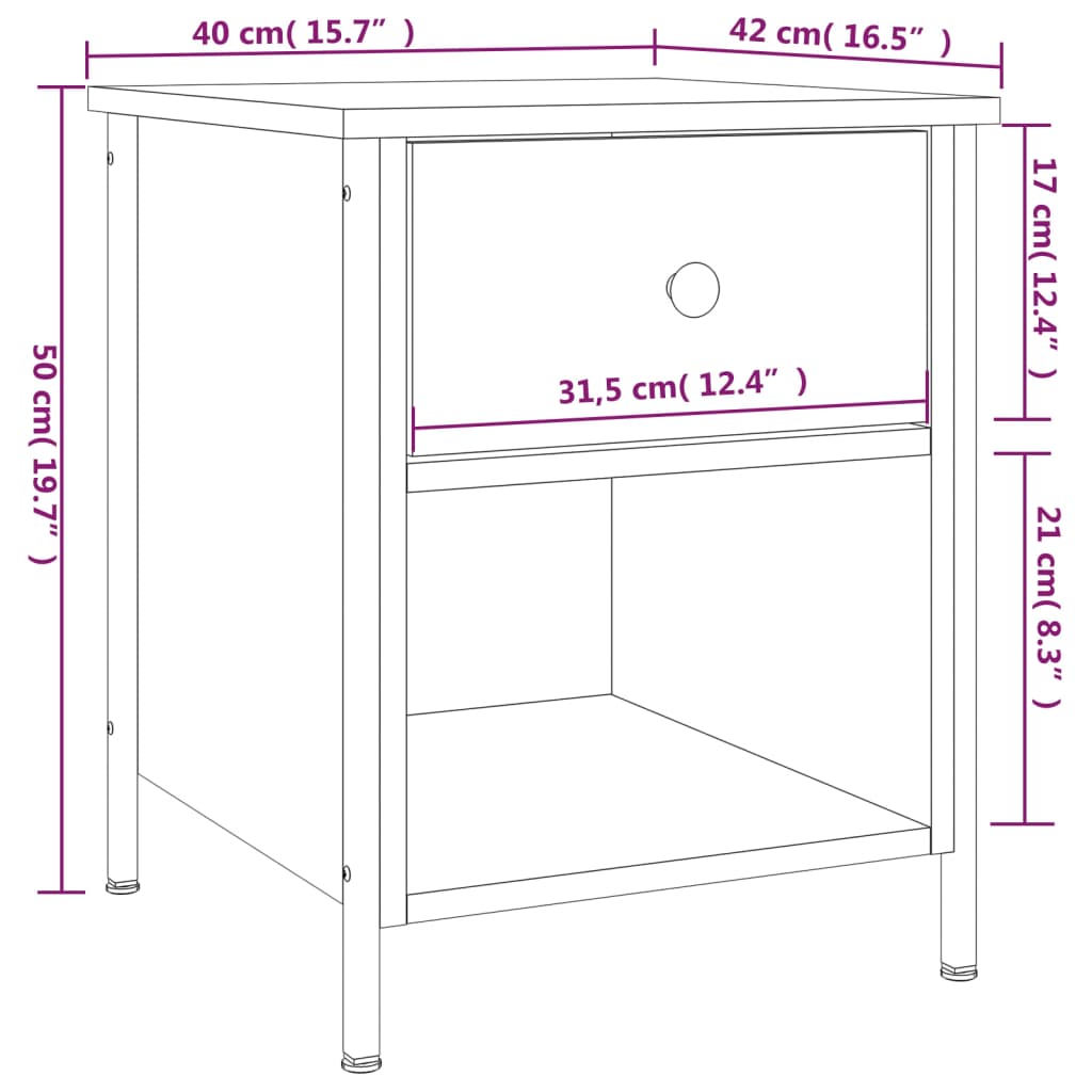 vidaXL Table de chevet chêne marron 40x42x50 cm bois d'ingénierie