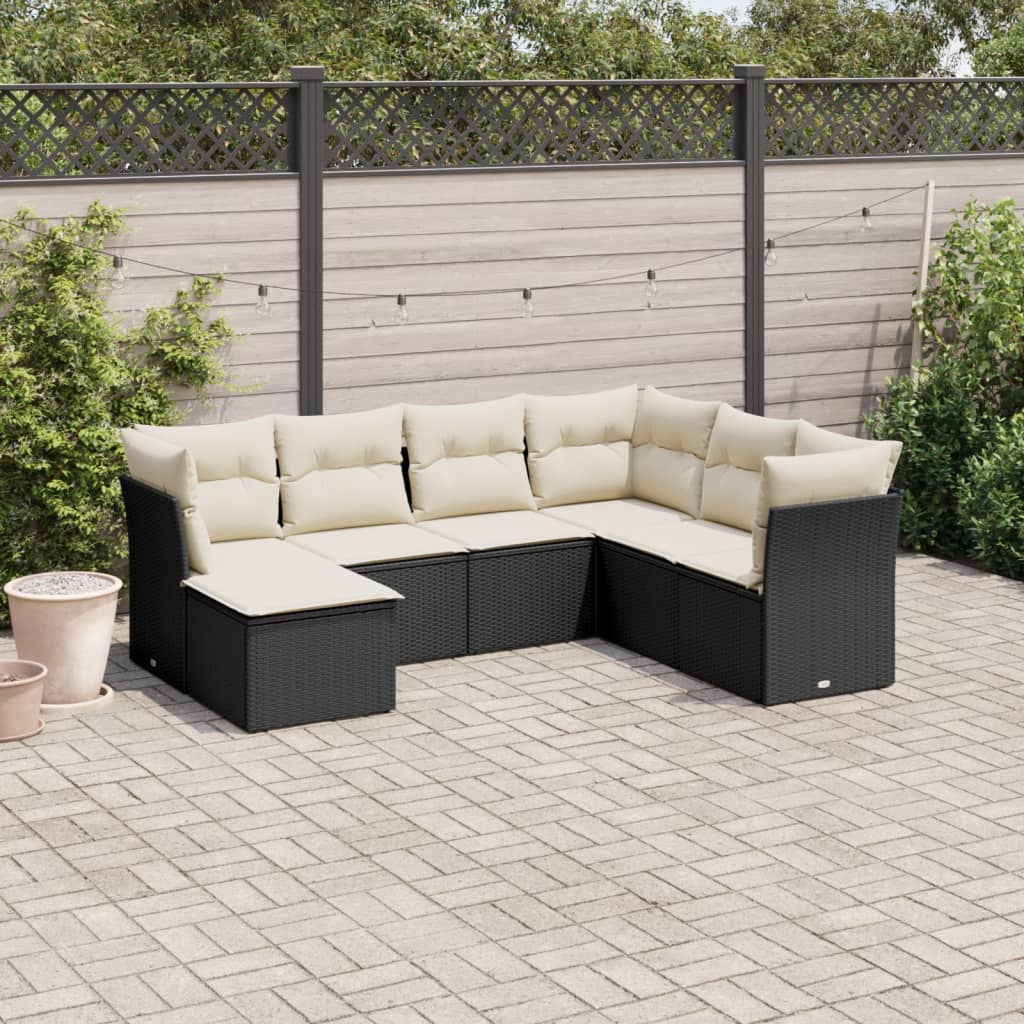 vidaXL Salon de jardin 7 pcs avec coussins noir résine tressée