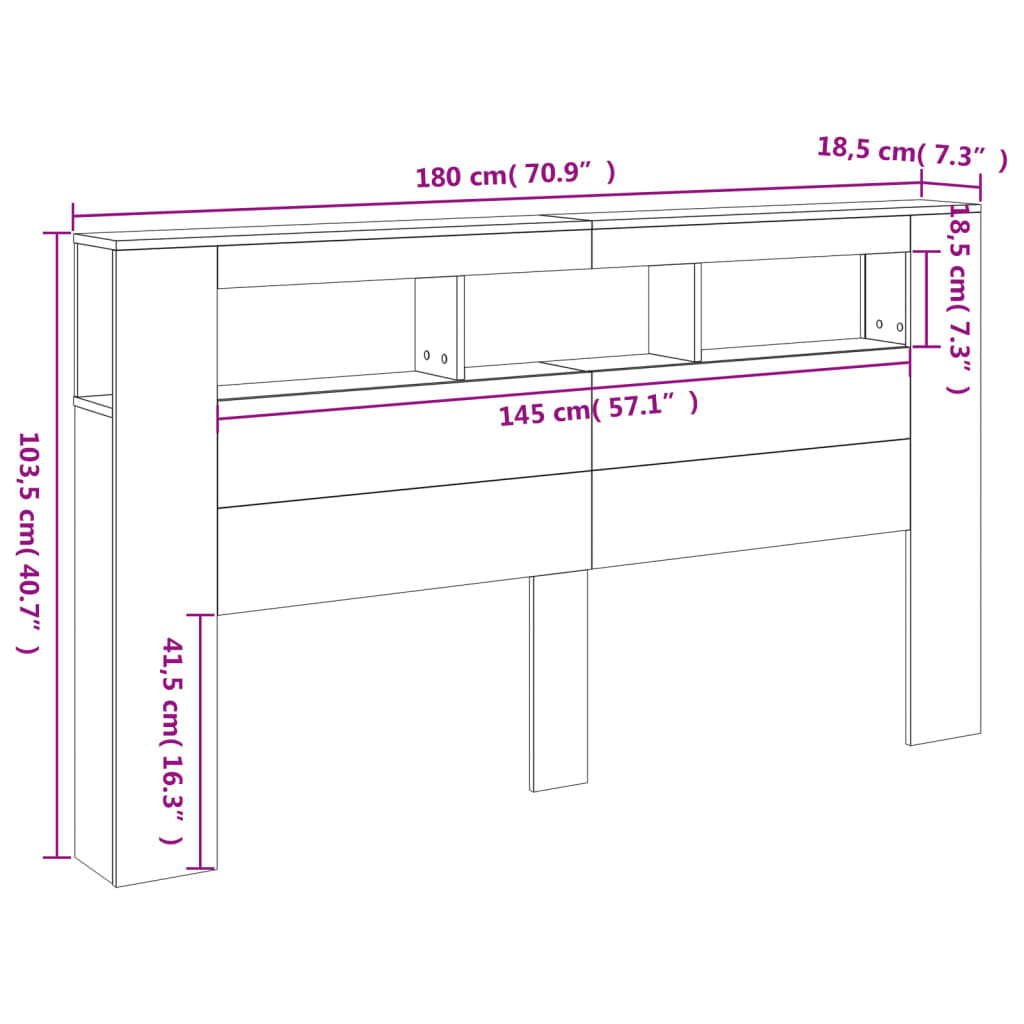 vidaXL Tête de lit à LED chêne marron 180x18,5x103,5cm bois ingénierie