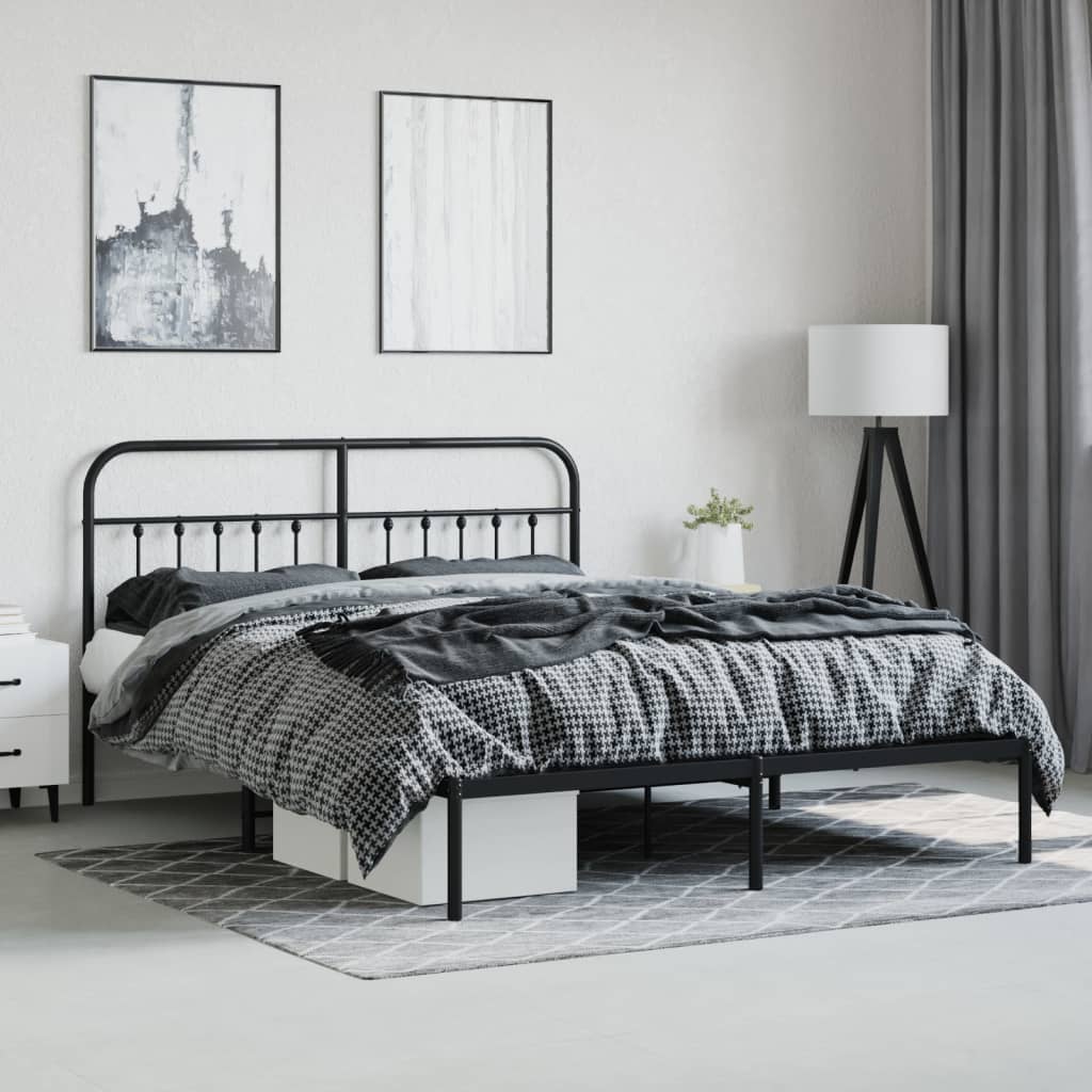 vidaXL Cadre de lit métal sans matelas avec tête de lit noir 183x213cm