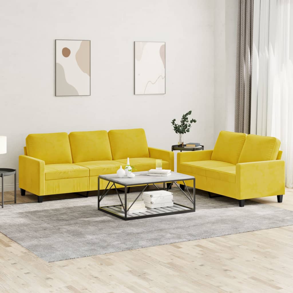 vidaXL Ensemble de canapés 2 pcs avec coussins Jaune Velours