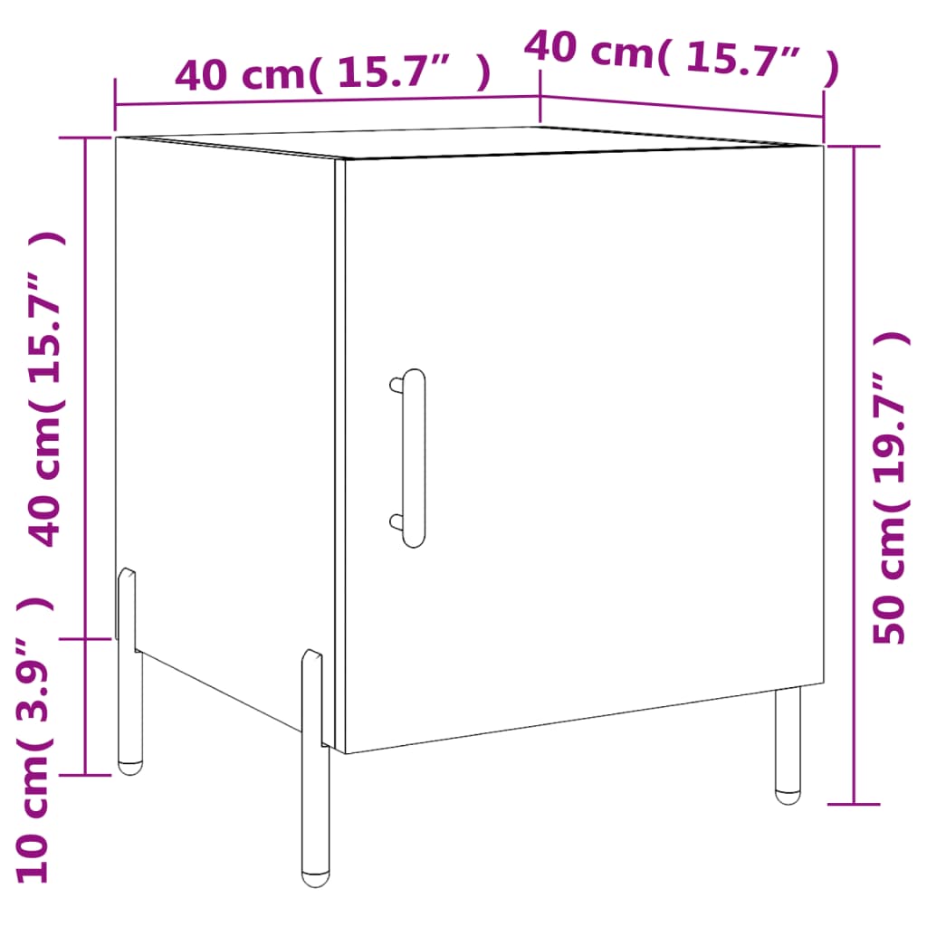 vidaXL Tables de chevet 2 pcs gris béton 40x40x50 cm bois d’ingénierie