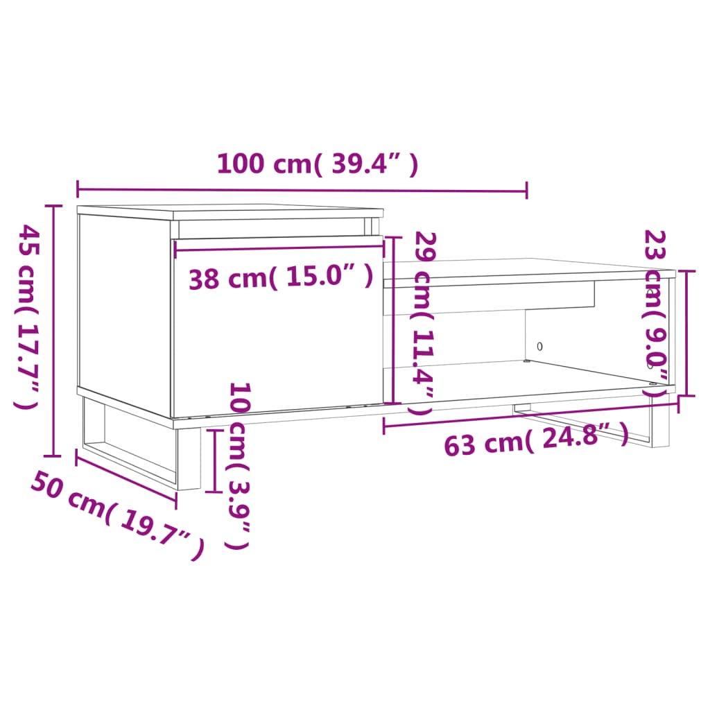 vidaXL Table basse Noir 100x50x45 cm Bois d'ingénierie