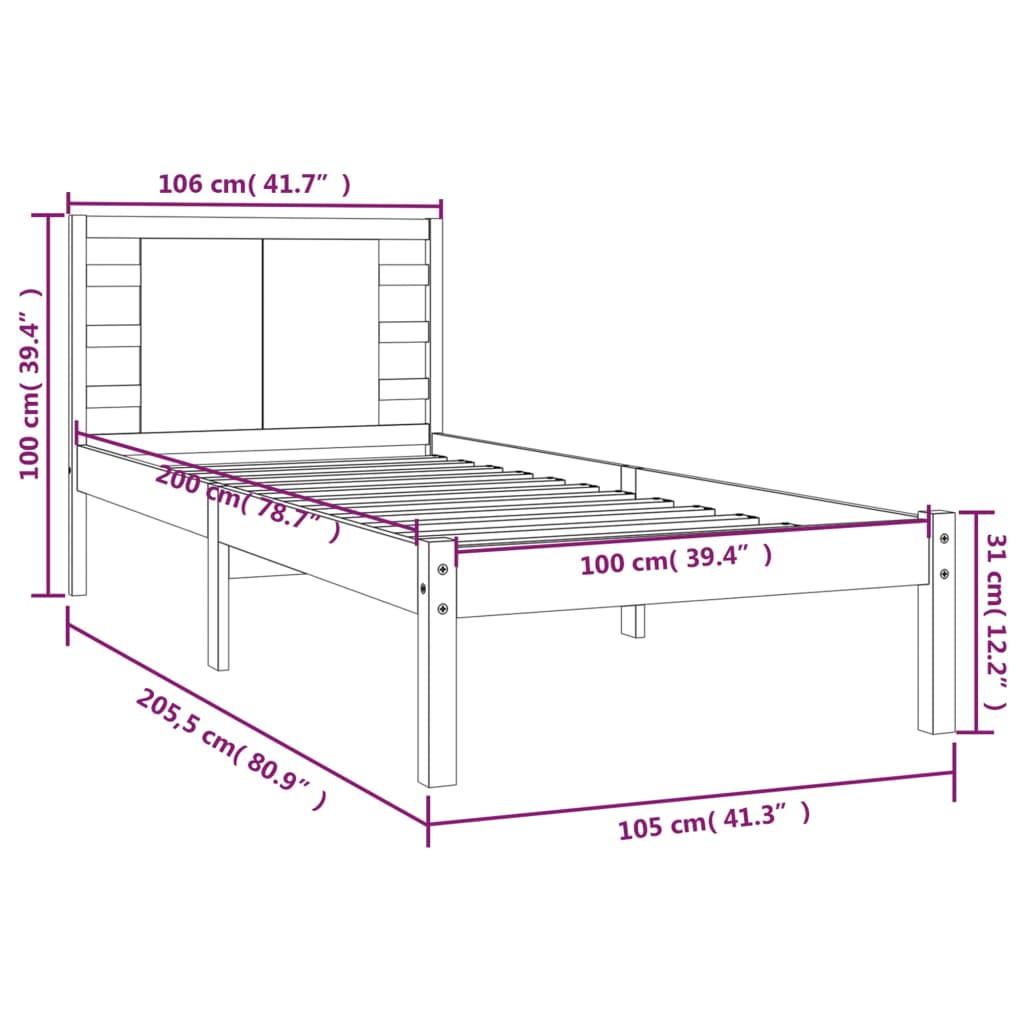 vidaXL Cadre de lit sans matelas blanc 100x200 cm bois de pin massif