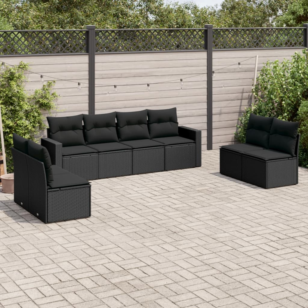 vidaXL Salon de jardin 8 pcs avec coussins noir résine tressée