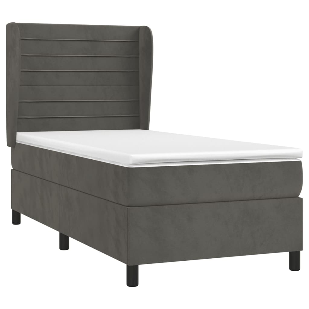 vidaXL Sommier à lattes de lit et matelas Gris foncé 90x200 cm Velours