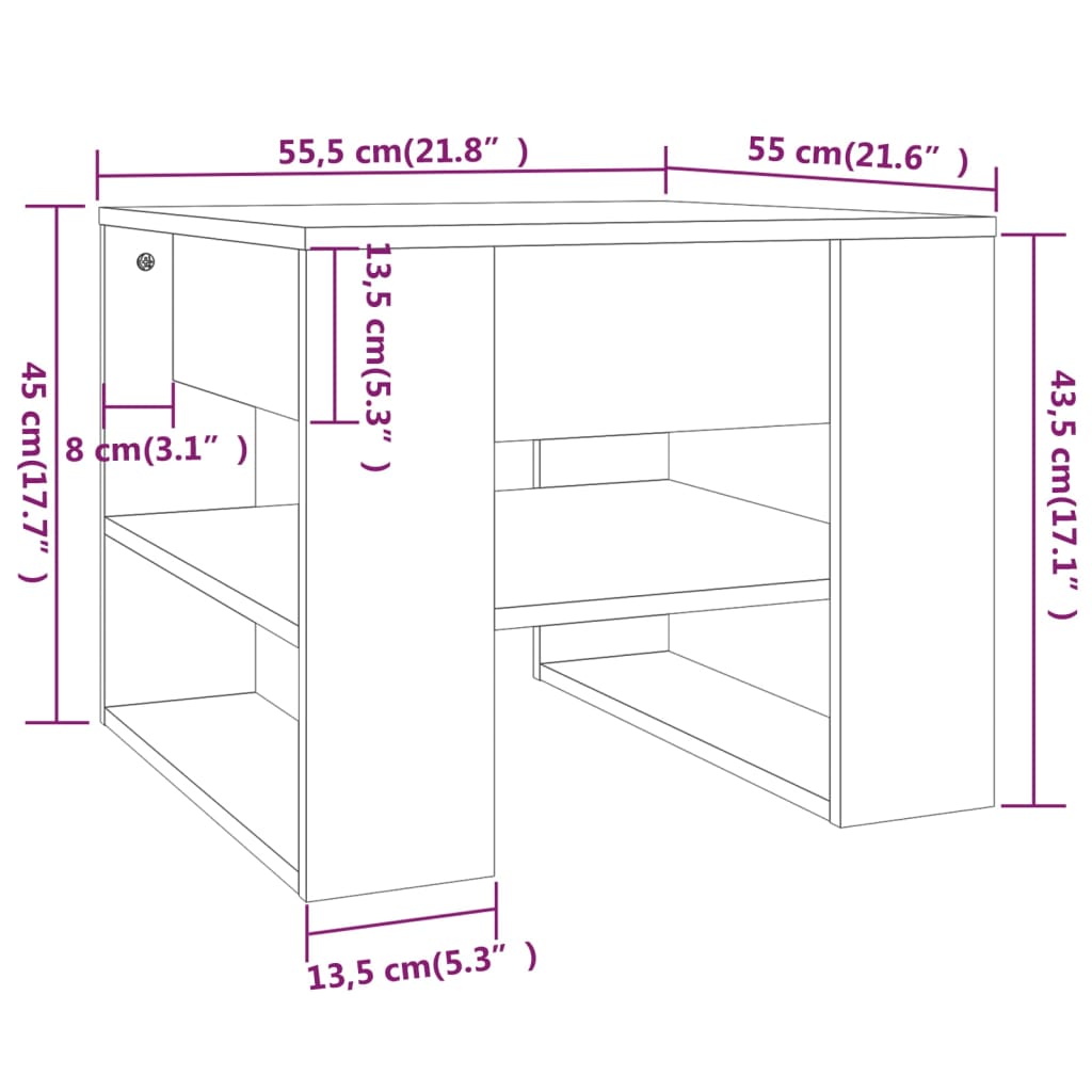 vidaXL Table basse sonoma gris 55,5x55x45 cm bois d'ingénierie