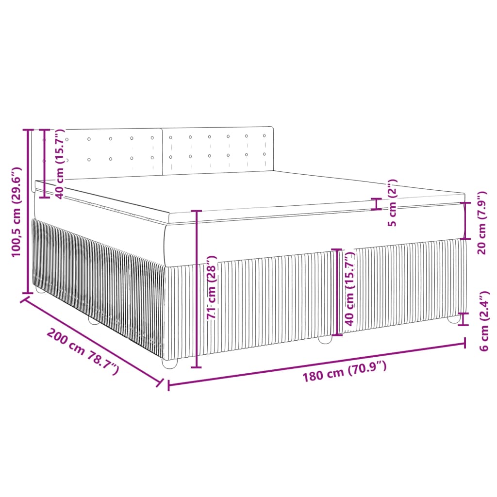 vidaXL Sommier à lattes de lit et matelas Gris clair 180x200cm Velours