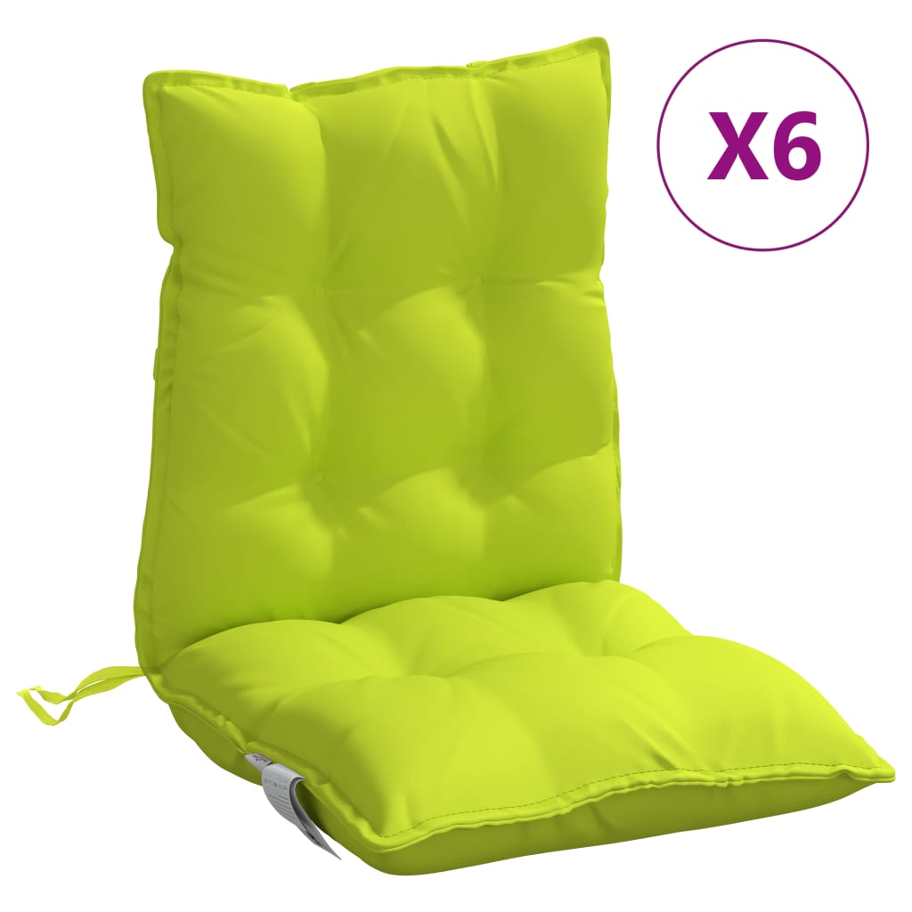 vidaXL Coussins de chaise à dossier bas lot de 6 vert vif