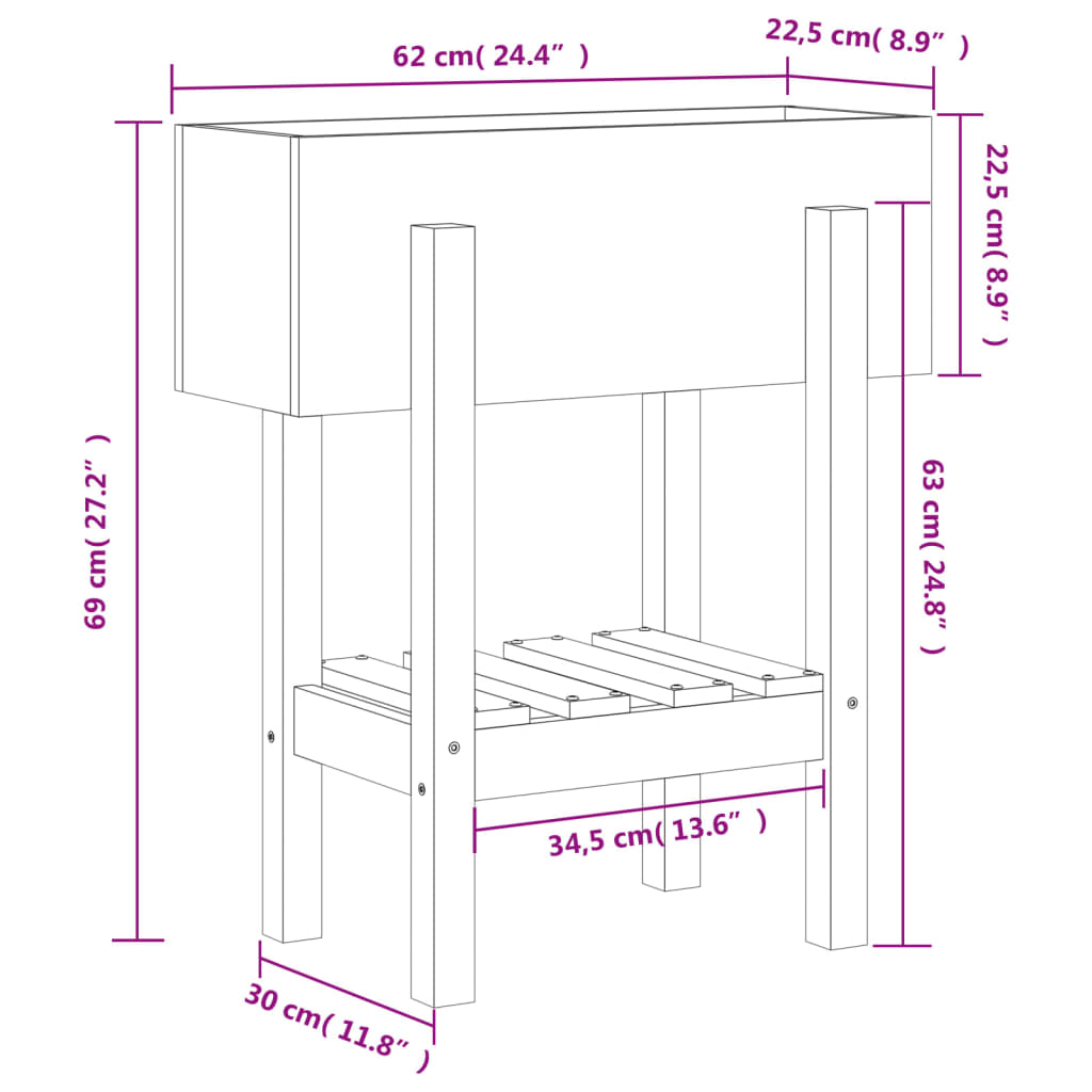 vidaXL Jardinière 62x30x69 cm bois massif de pin