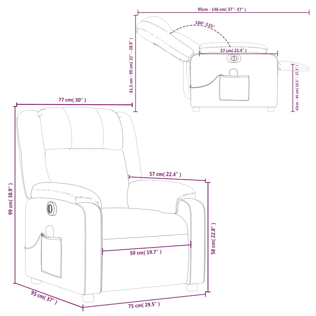 vidaXL Fauteuil de massage inclinable électrique marron similicuir