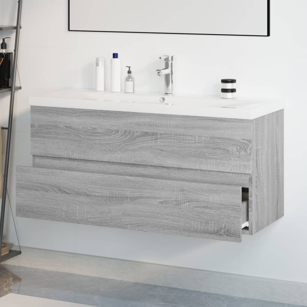 vidaXL Meuble lavabo avec bassin intégré Sonoma gris Bois d'ingénierie