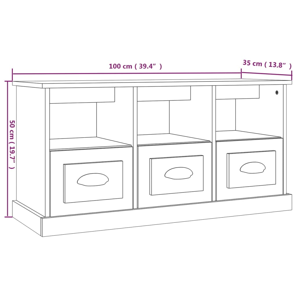 vidaXL Meuble TV noir 100x35x50 cm bois d'ingénierie