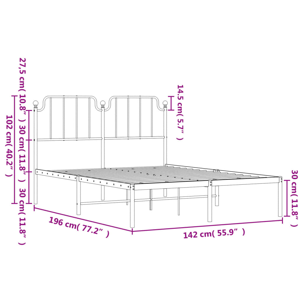 vidaXL Cadre de lit métal sans matelas et tête de lit blanc 135x190 cm