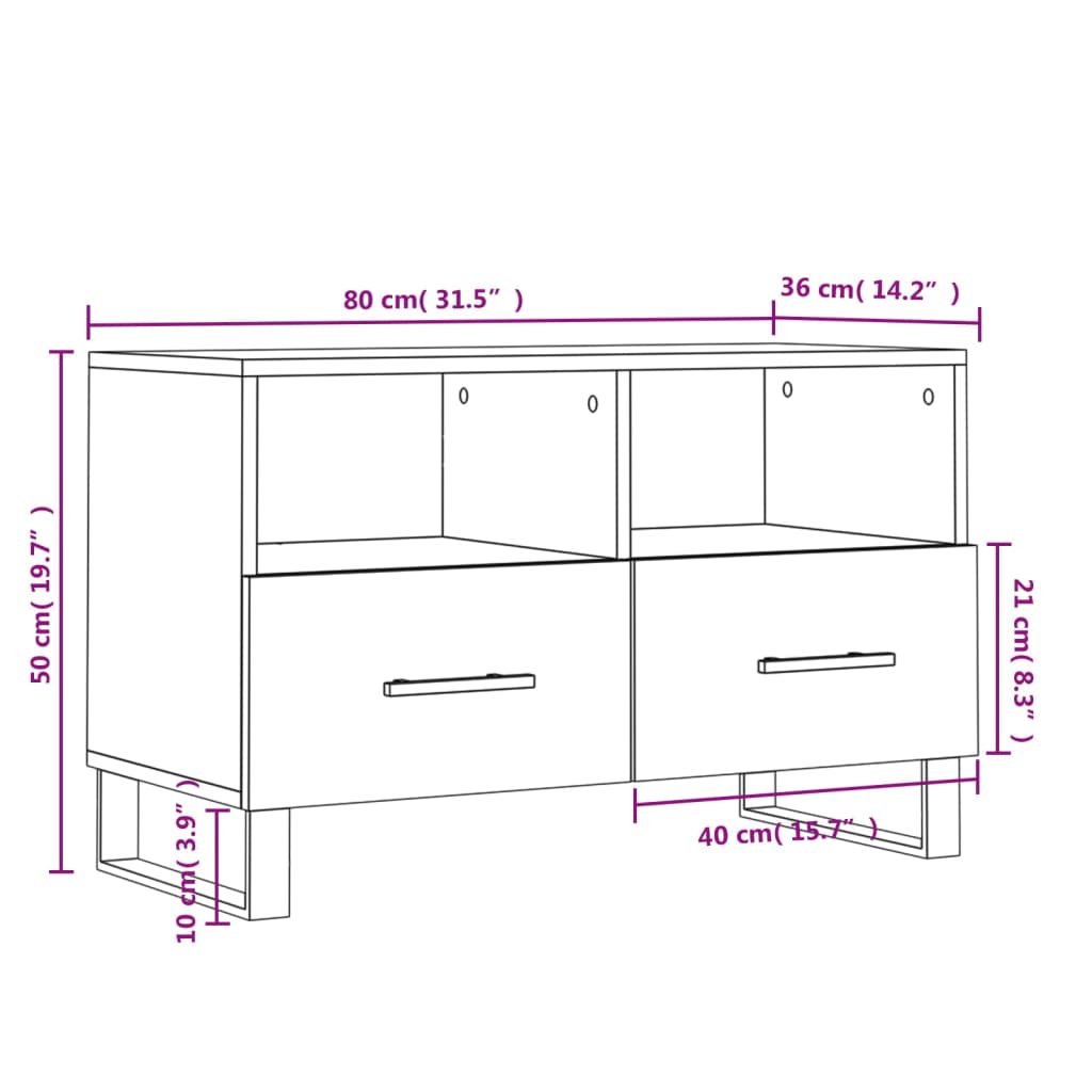 vidaXL Meuble TV Noir 80x36x50 cm Bois d'ingénierie