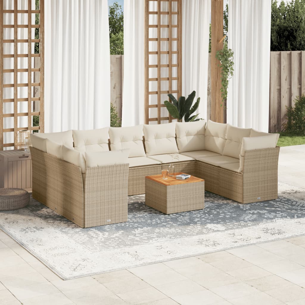 vidaXL Salon de jardin avec coussins 10 pcs beige résine tressée