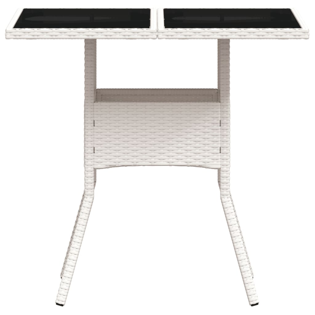 vidaXL Table de jardin dessus en verre blanc 80x80x75cm résine tressée