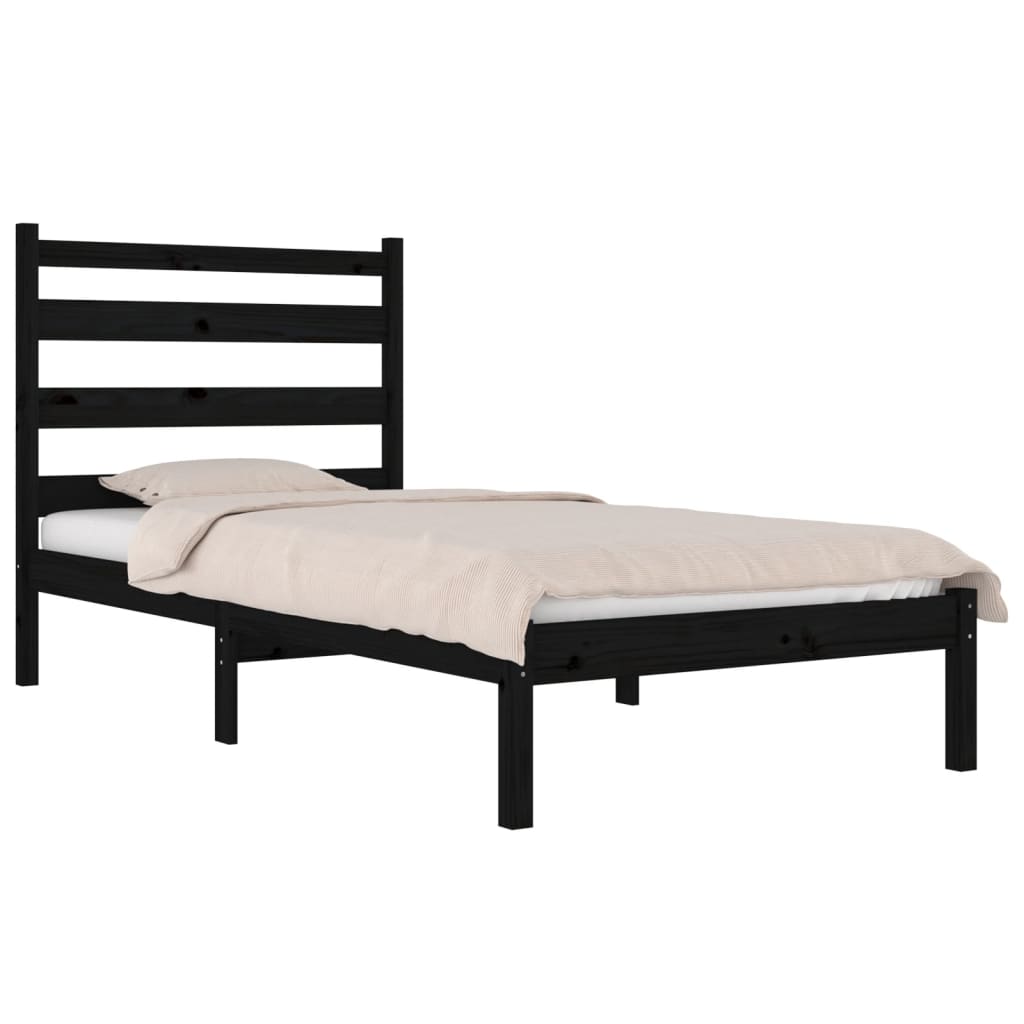 vidaXL Cadre de lit Noir Bois de pin massif 75x190 cm Petit simple