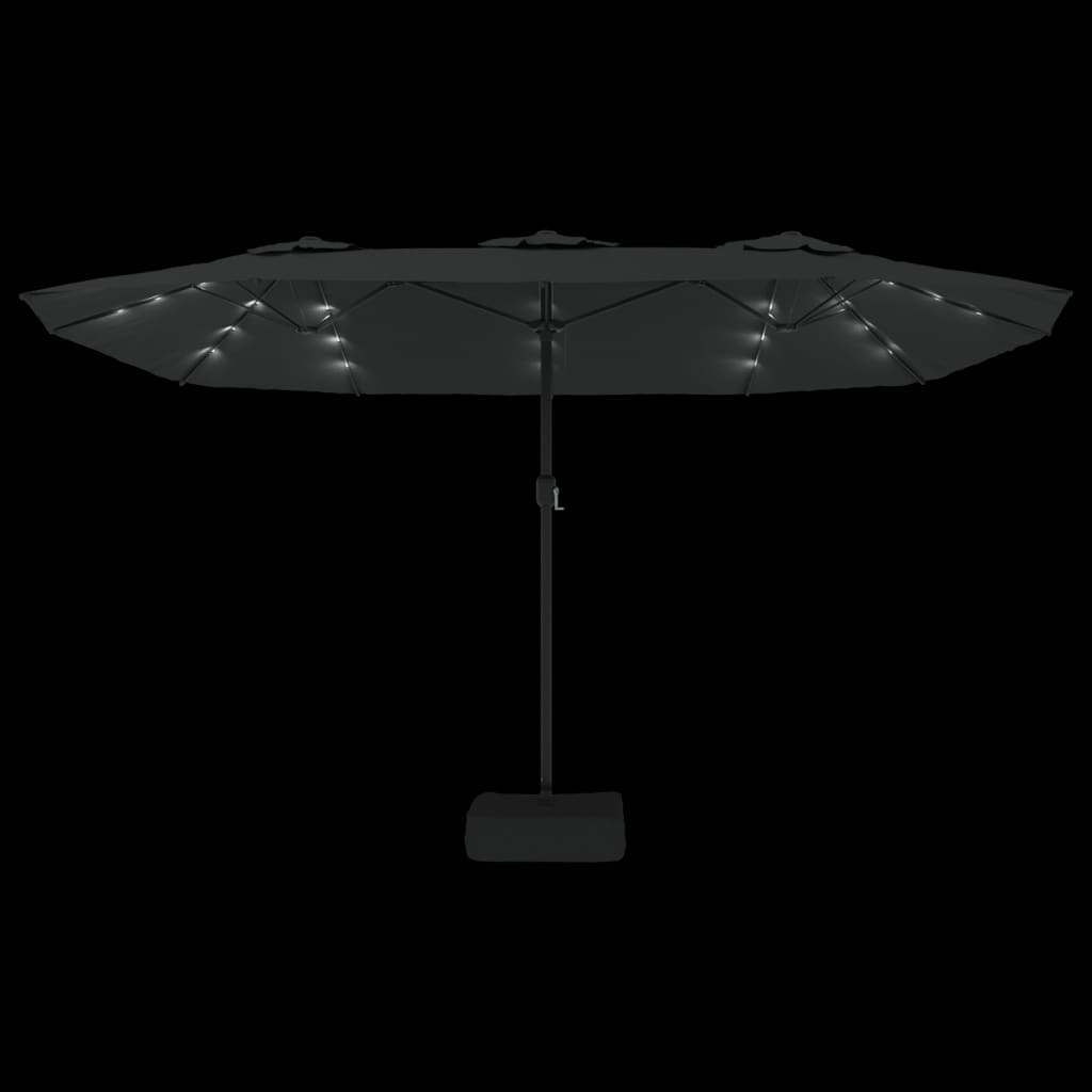 vidaXL Parasol de jardin à double tête avec LED noir 449x245 cm