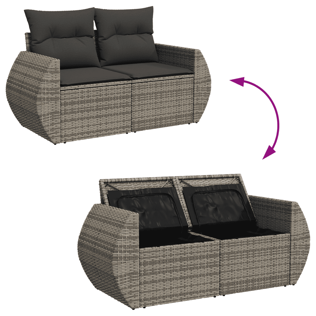 vidaXL Salon de jardin 8 pcs avec coussins gris résine tressée