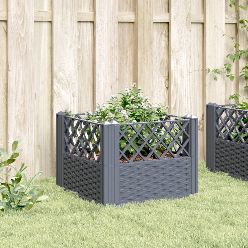 vidaXL Jardinière avec piquets gris 43,5x43,5x43,5 cm PP