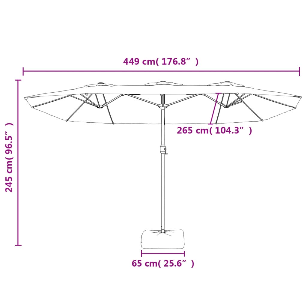 vidaXL Parasol de jardin à double tête avec LED blanc sable 449x245 cm