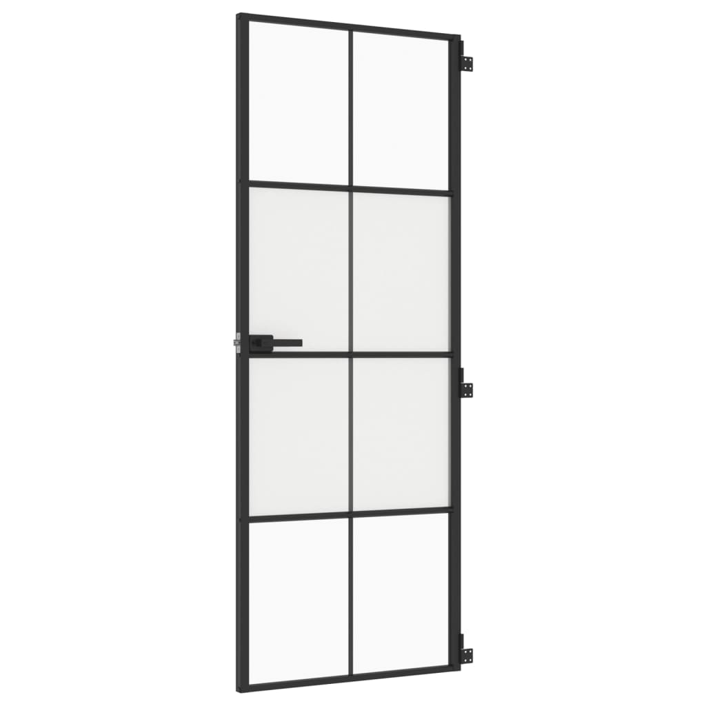 vidaXL Porte intérieure mince noir 76x201,5 cm verre trempé aluminium