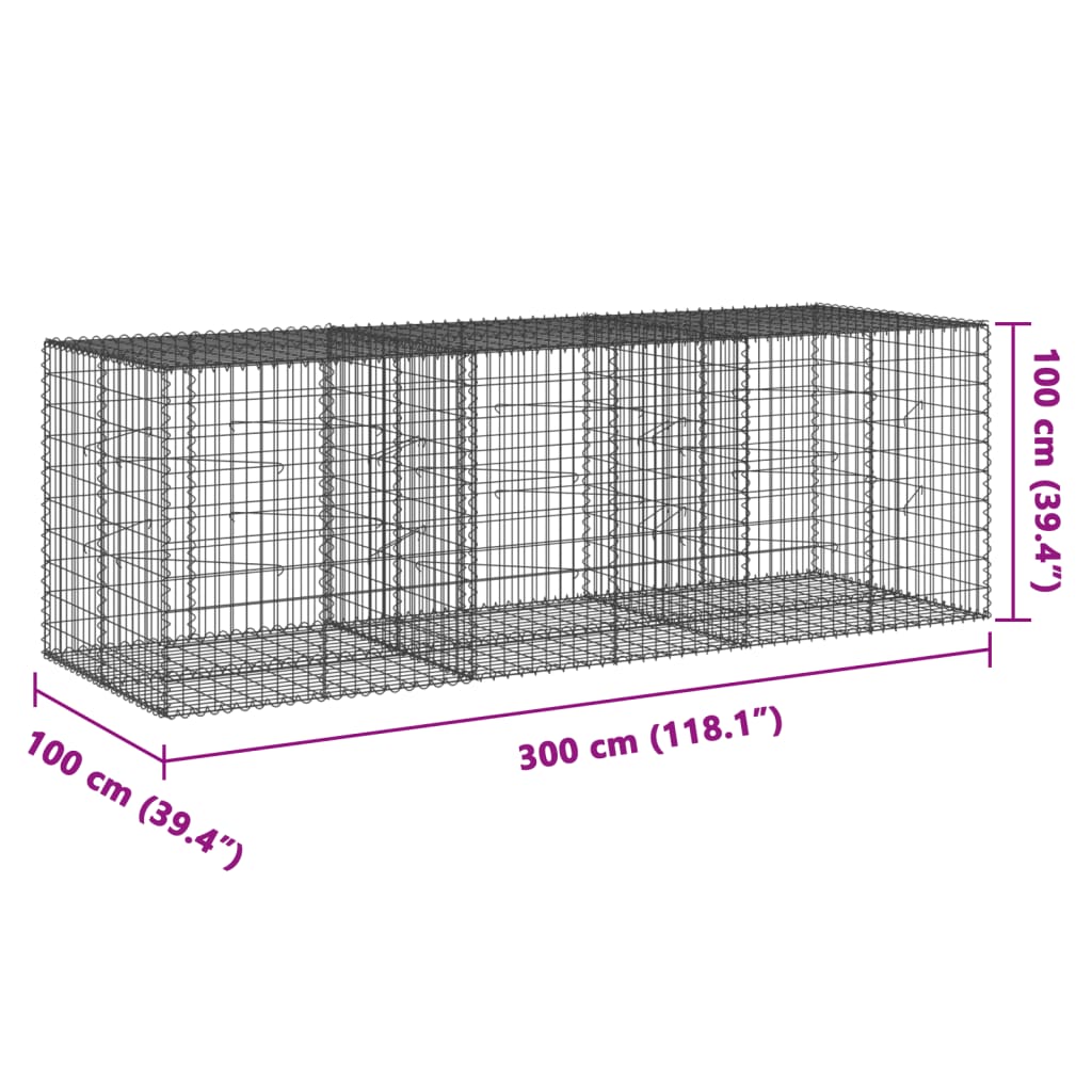 vidaXL Panier gabion avec couvercle 300x100x100 cm fer galvanisé