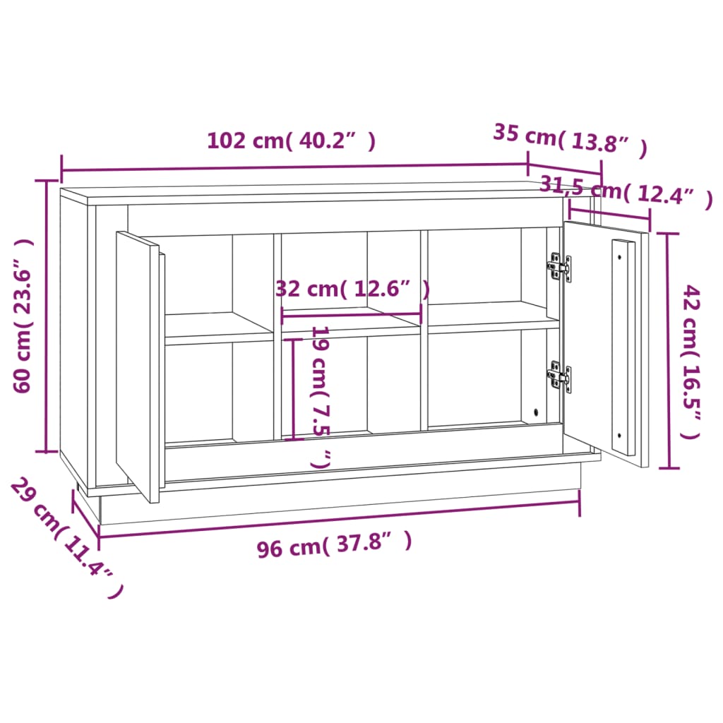 vidaXL Buffet sonoma gris 102x35x60 cm bois d'ingénierie