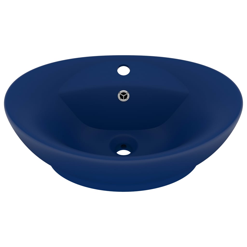 vidaXL Lavabo ovale à trop-plein Bleu foncé mat 58,5x39 cm Céramique