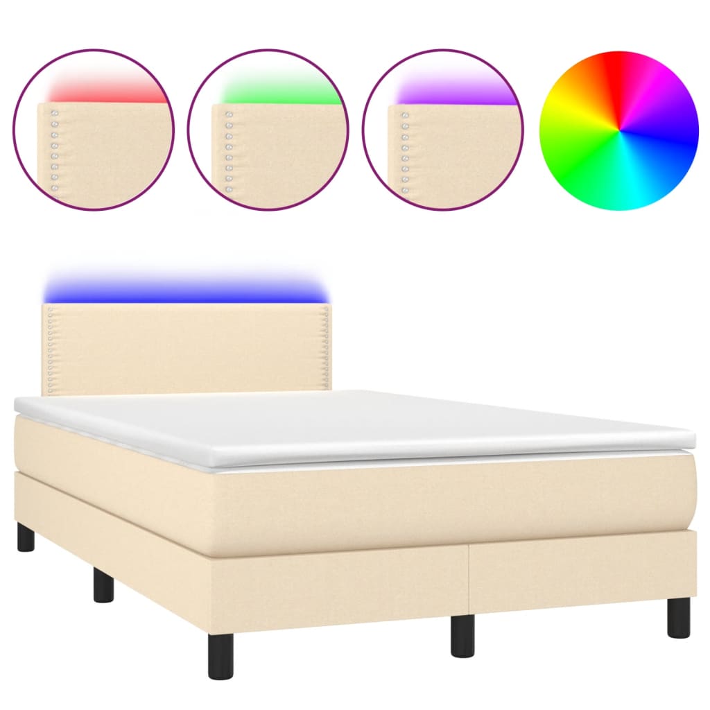 vidaXL Sommier à lattes de lit matelas et LED crème 120x190 cm tissu