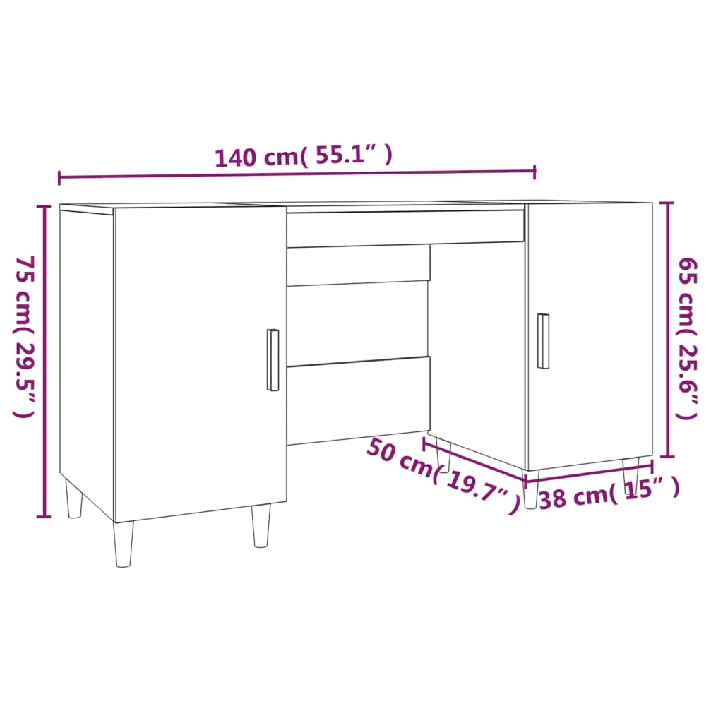 vidaXL Bureau Gris béton 140x50x75 cm Bois d'ingénierie