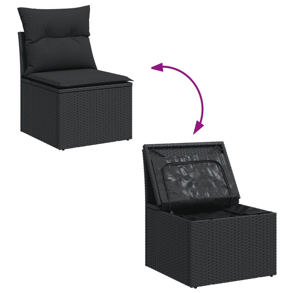 vidaXL Salon de jardin 9 pcs avec coussins noir résine tressée