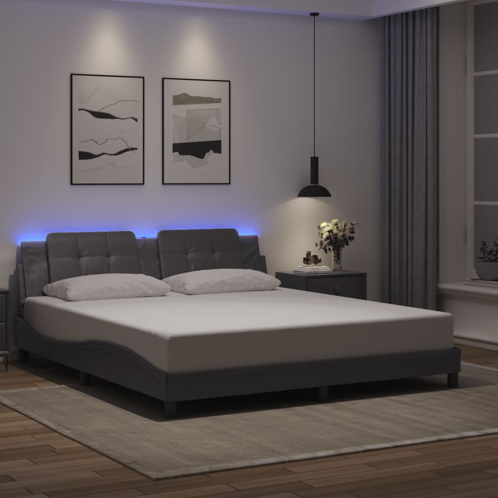 vidaXL Cadre de lit avec lumières LED gris 180x200 cm similicuir