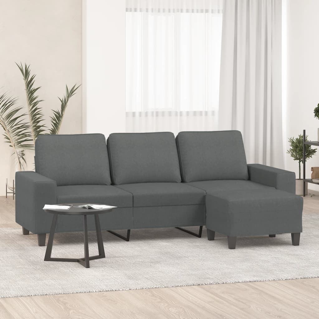 vidaXL Canapé à 3 places avec repose-pieds Gris foncé 180 cm Tissu