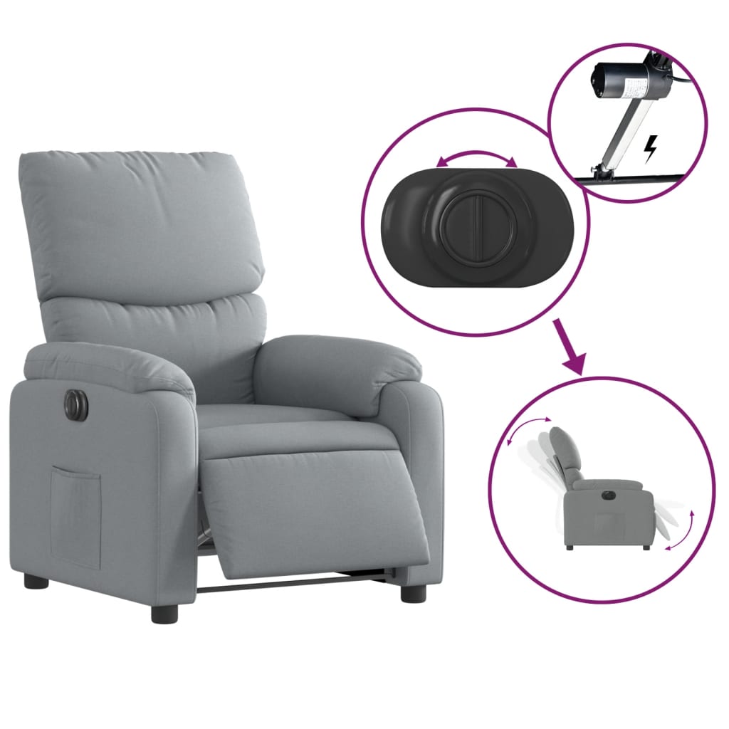 vidaXL Fauteuil inclinable électrique Gris clair Tissu