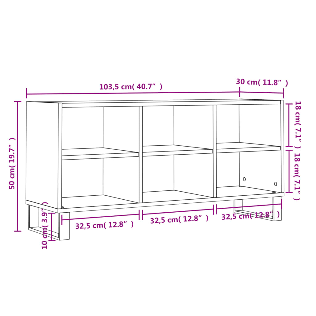 vidaXL Meuble TV gris béton 103,5x30x50 cm bois d'ingénierie