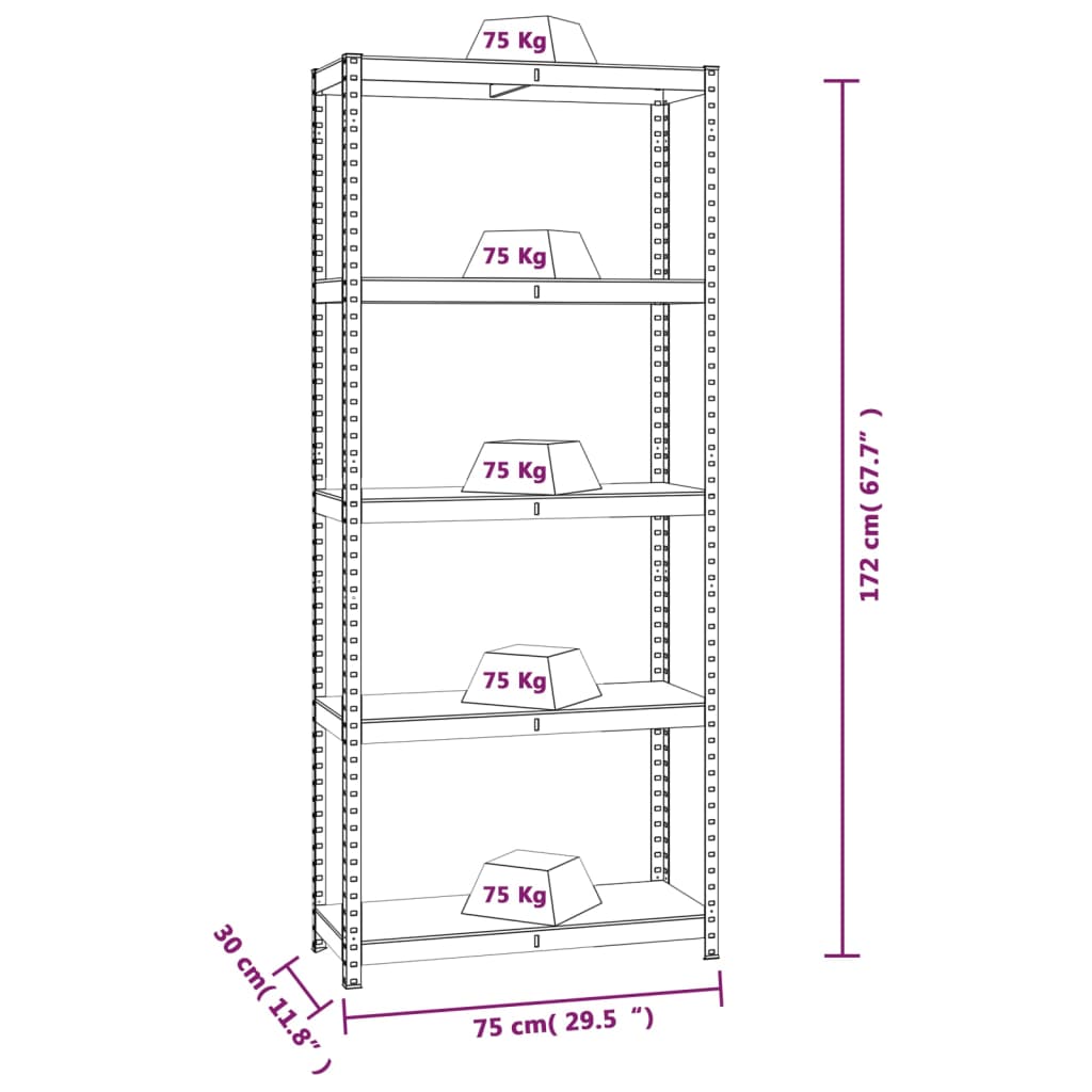 vidaXL Étagères à 5 niveaux 3 pcs Argenté Acier et bois d'ingénierie