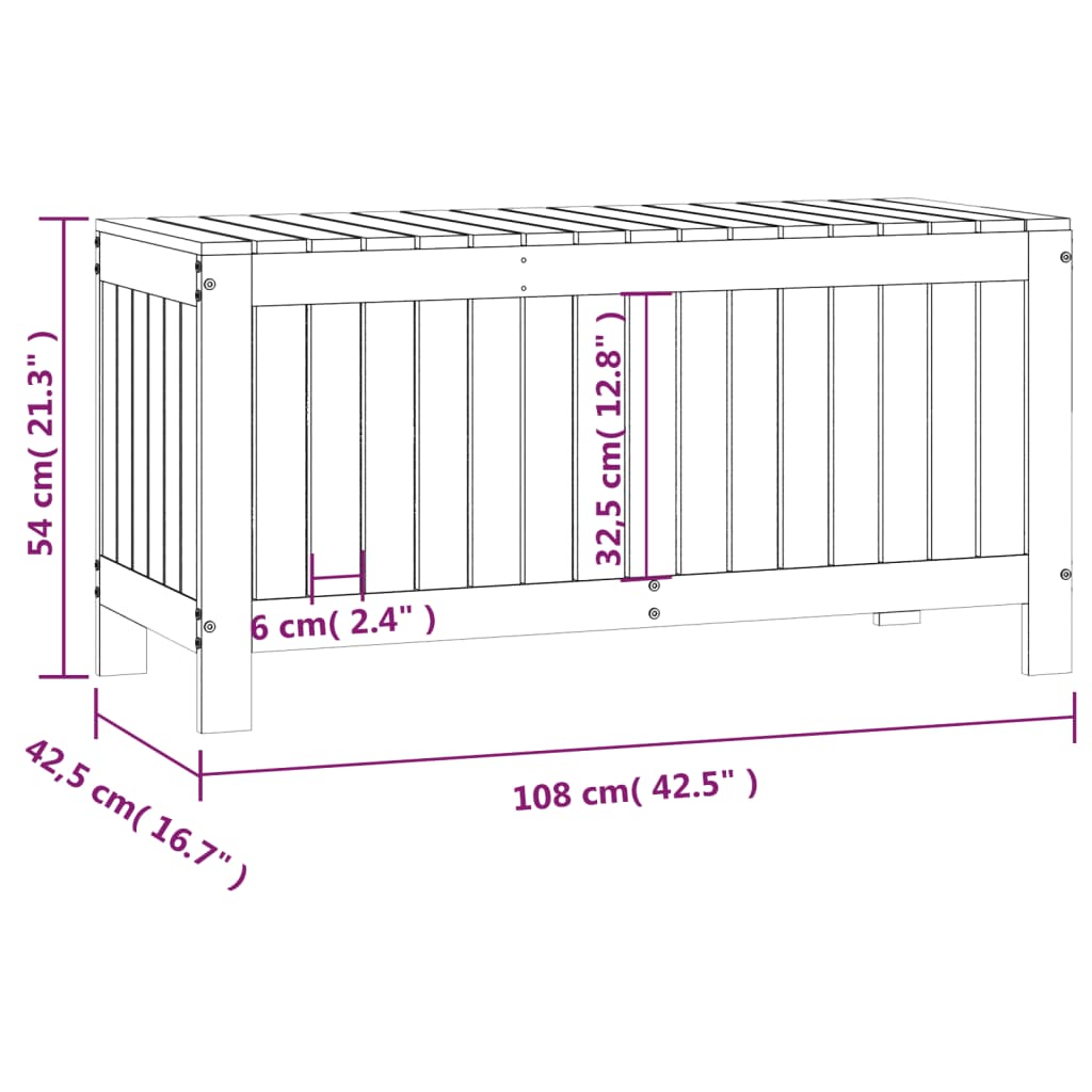 vidaXL Boîte de rangement de jardin Noir 108x42,5x54cm Bois massif pin