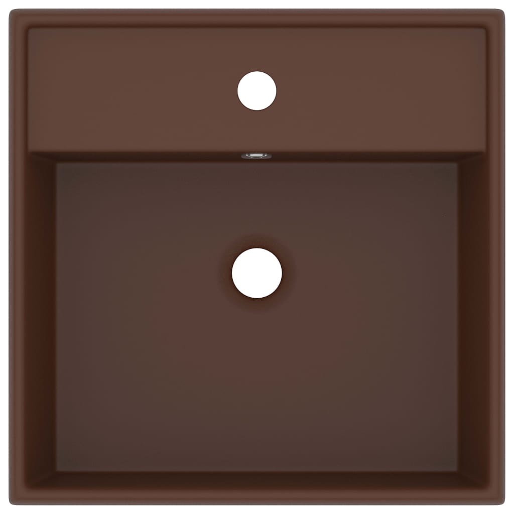 vidaXL Lavabo carré à trop-plein Marron foncé mat 41x41 cm Céramique